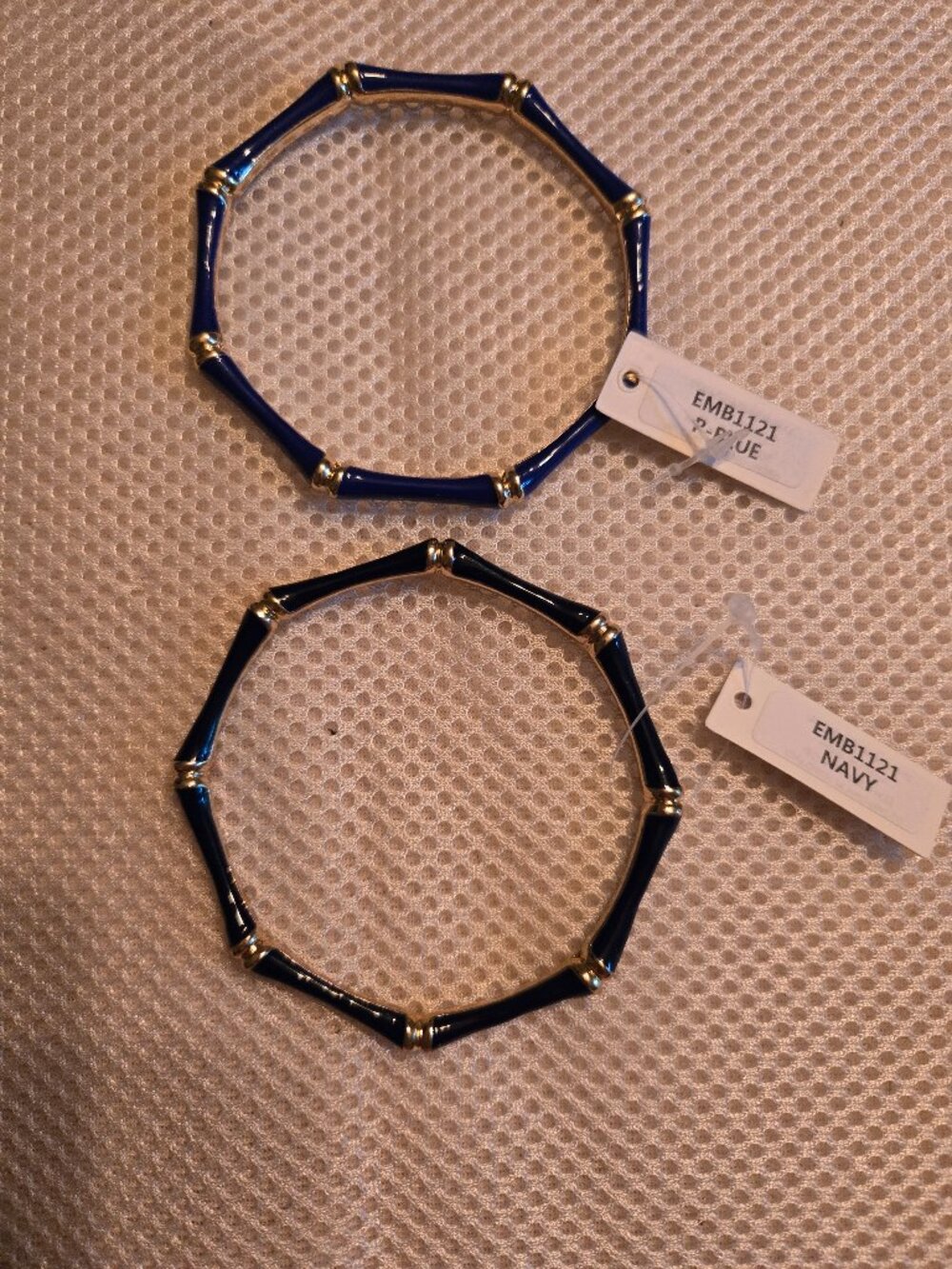 2 enamel bamboo style dangle bracelets, 1 navy & 1 royal blue